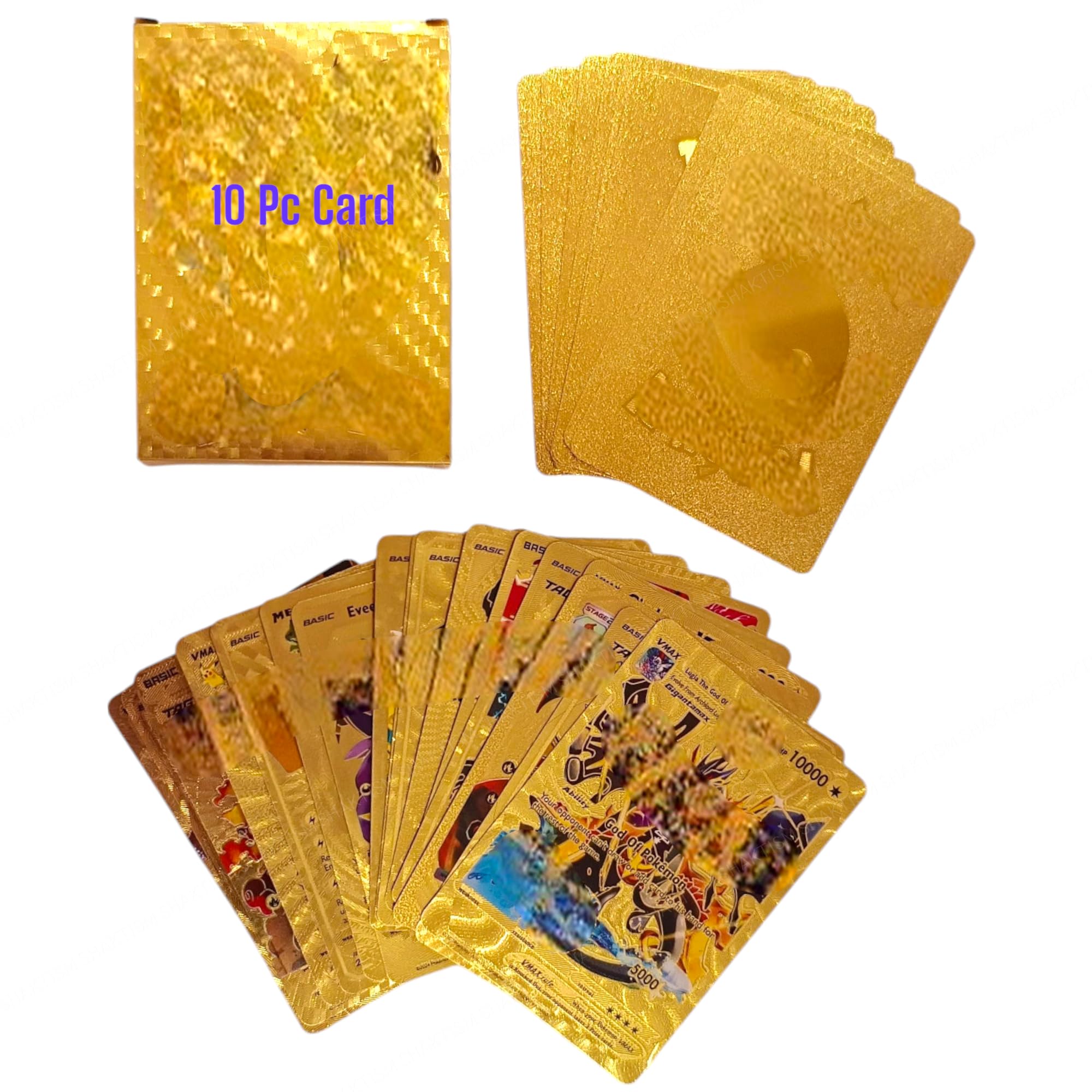 SHAKTISM Poke Collectible Card Game Trading Card Game Water Proof Booster Pack Set, V Series, Vmax GX Rare, Gold Foil, Collectible Foil Cards (Golden 10Pc)