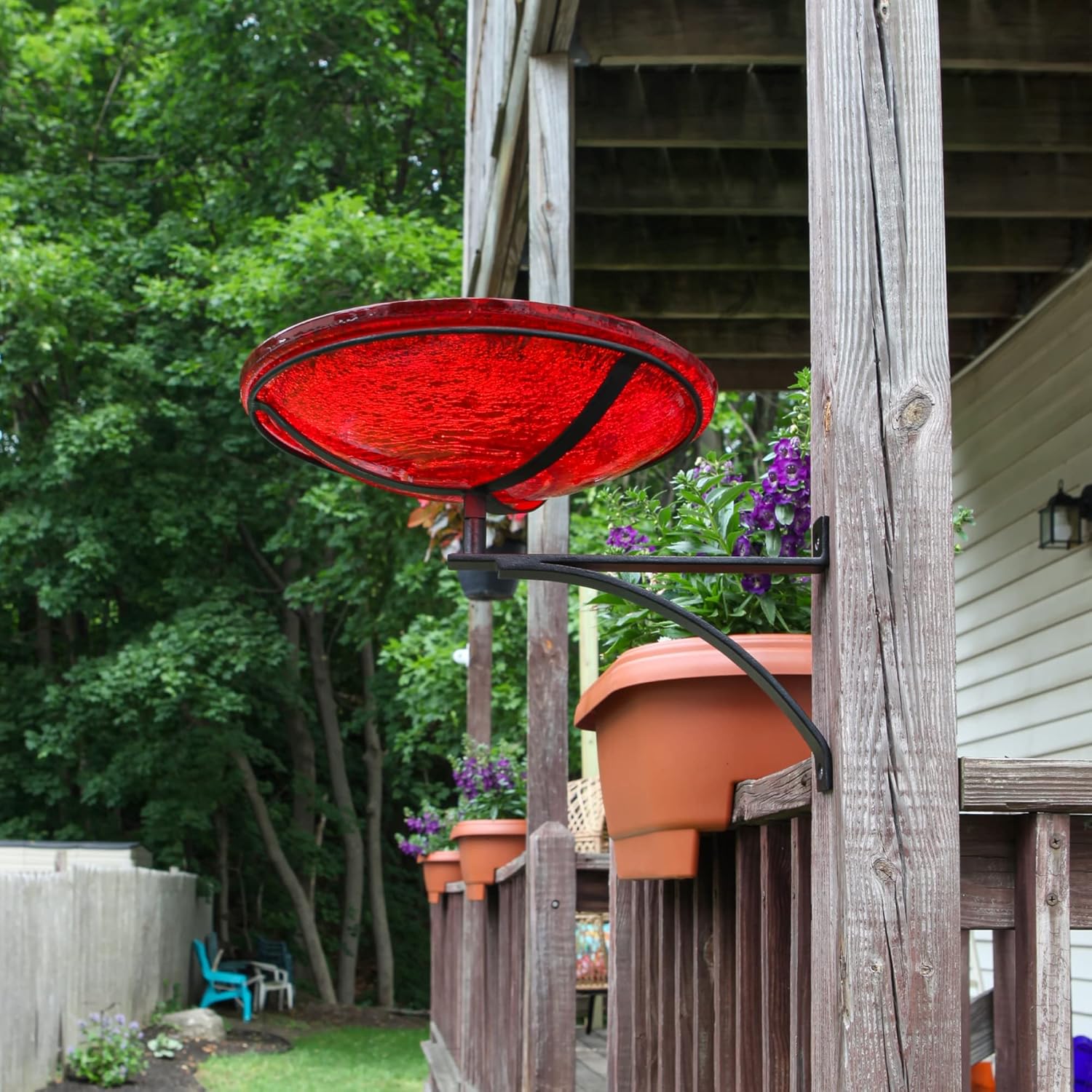 Achla Designs 201-5033 14" Red Crackle Glass Wall Bracket Birdbath