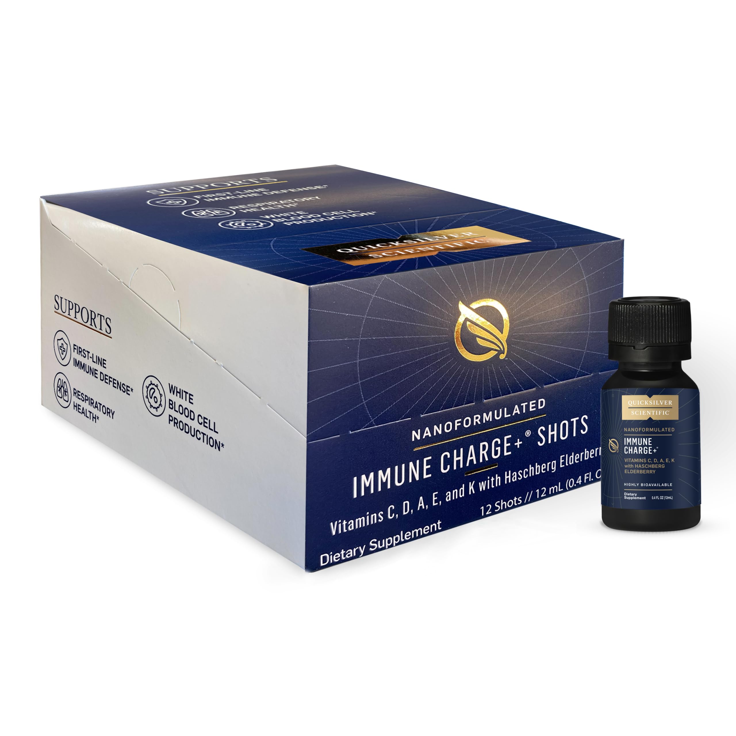 Quicksilver Scientific Immune Charge+ - Portable Wellness with Elderberry, Vitamin C, E, K1, K2, 10,000 IU Vitamin D for Optimal Immune System Support