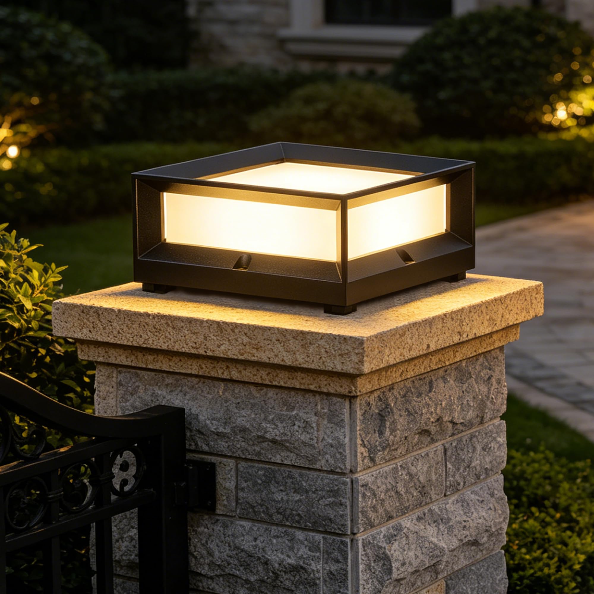Lampioni da Giardino Esterno LED 15W Lampada da Pilastro Giardino Antracite Paletto Luce da Giardino Esterno Colonna IP65, Bianco Caldo Lampione da Sentieri Palo per Lanterna Villa