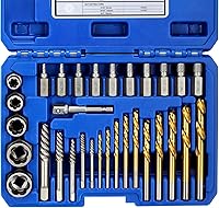 Vista 1 de XJX Juego de 31 brocas extractoras de tornillos y pernos, extractores de tornillos multiestrías CR-MO, juego de extractor de tornillos en espiral