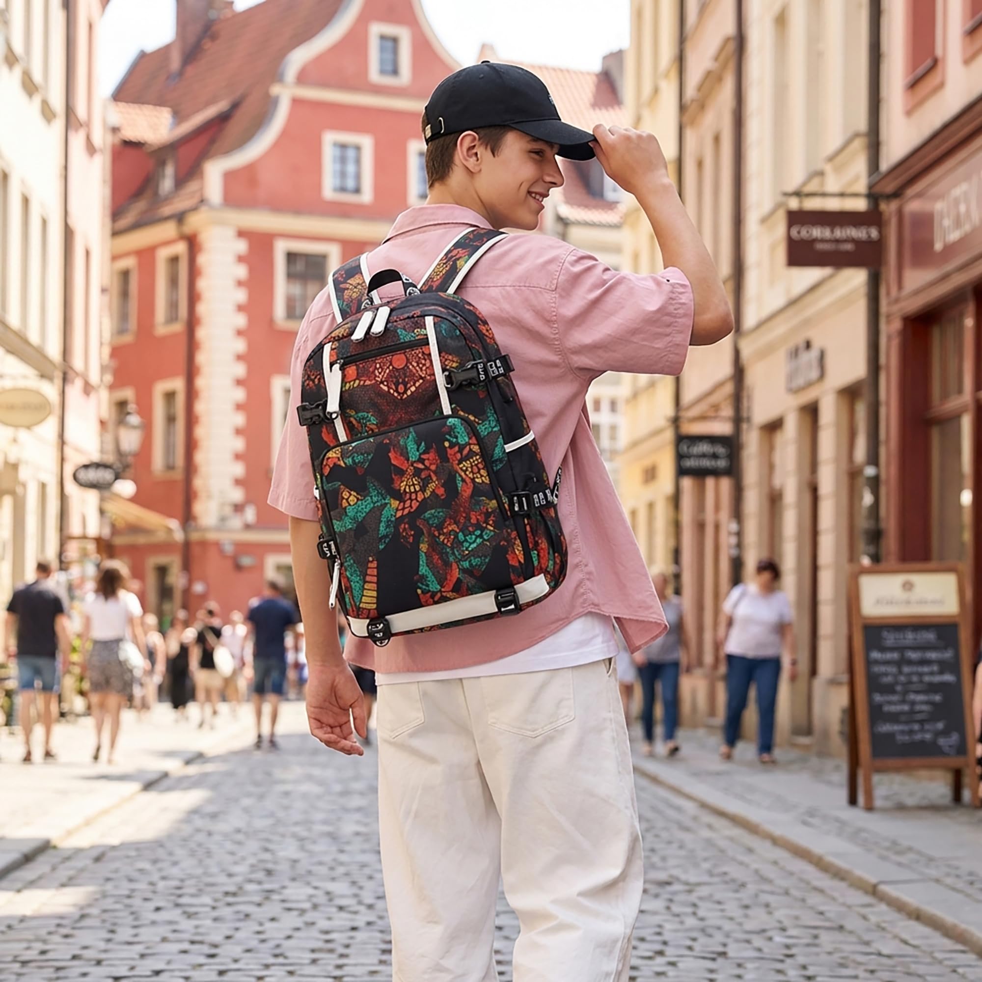 Hombres Mochila para Portátil Juveniles Mochila Escolar Adapta a Portátiles 14 Pulgadas Mochila de Negocioscon Puerto de Carga USB Trabajar Viaje Conmutar Causal Mochila Rojo