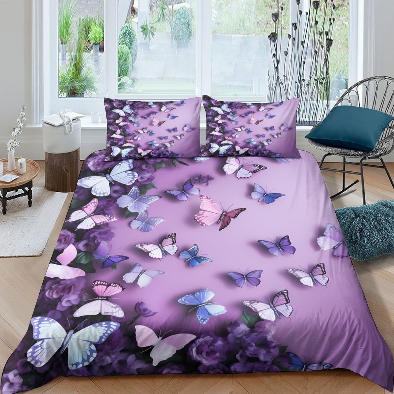 3D Printed Butterfly Quilt Cover, Microfiber Duvet Cover Hidden Zipper for
