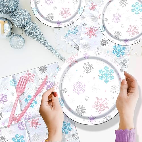 Miniatura 4 de 142 piezas de vajilla de copo de nieve de Navidad decoración de fiesta de invierno copo de nieve púrpura colorido tema del país de las maravillas