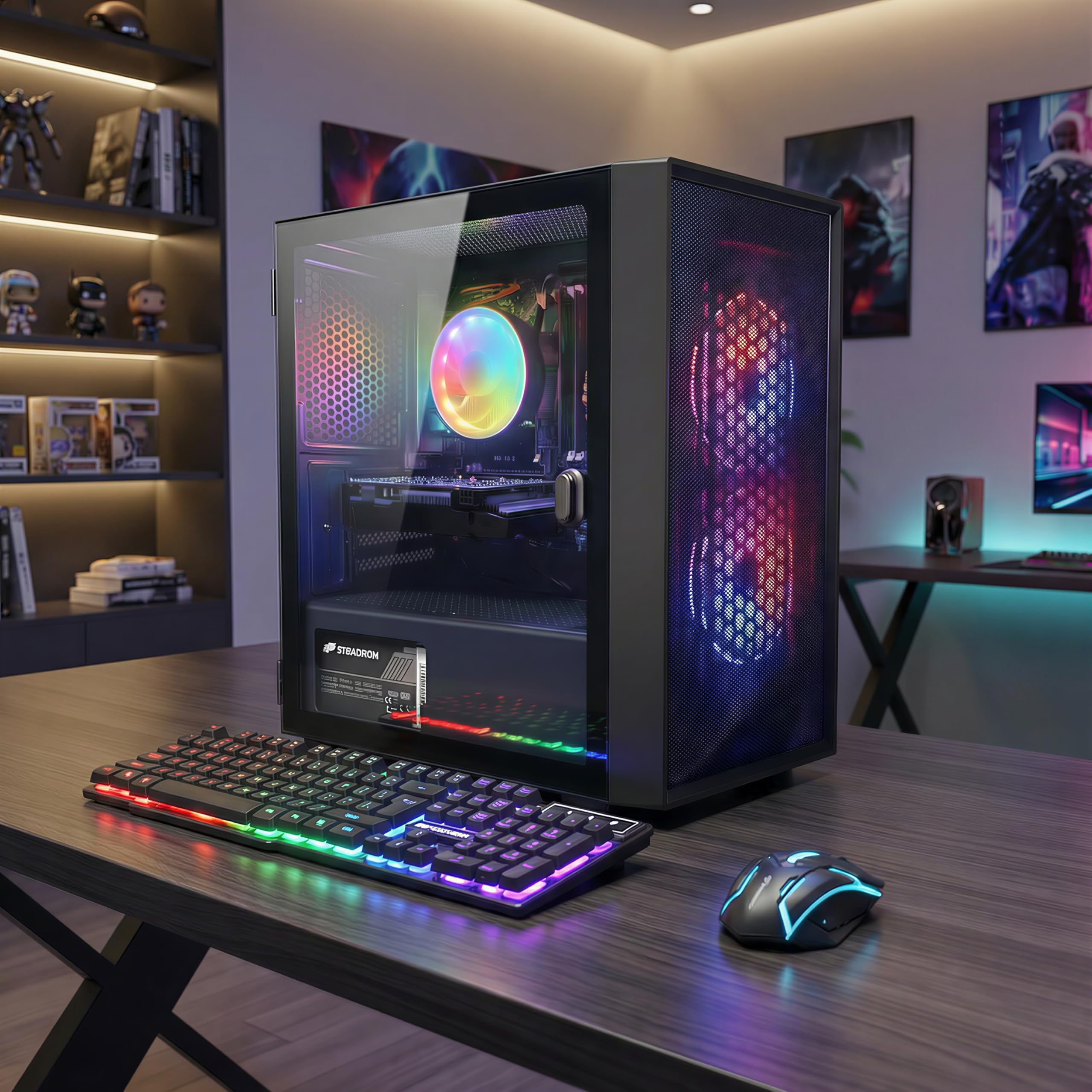 STGAubron Gaming PC Computer Desktop, Intel Core i5 up to 3.6G, Radeon RX 550, 16G RAM, 512G SSD, WiFi 6, BT 5.0, RGB Fan x2, Windows 11 Home
