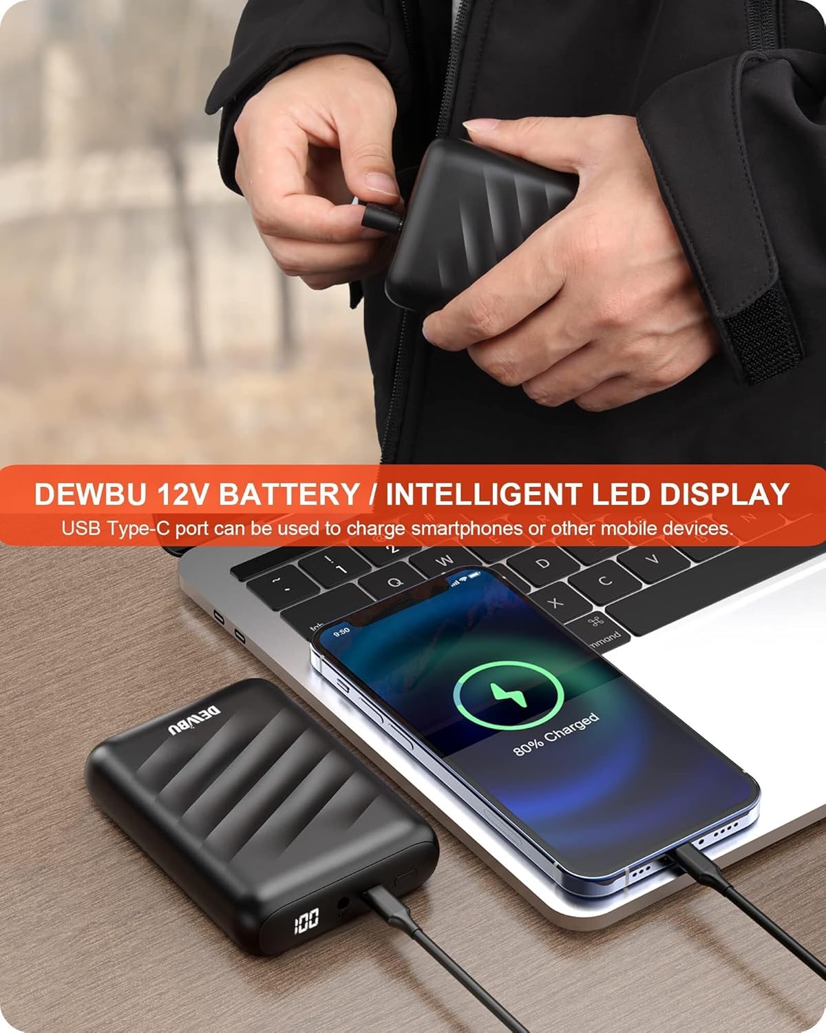 DEWBU Men's Heated Jacket with 12V Battery, Bomber Jacket Padded Waterproof Heating Coat for Winter Outdoor - Image 5