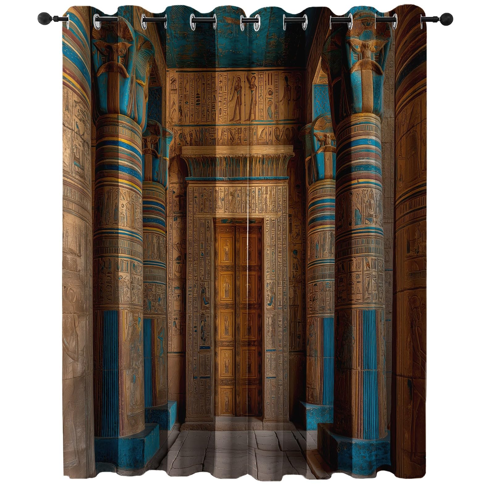Rideau Occultant Égypte Antique Temples Traditions Architecture - Rideau Thermique Isolant à Oeillets Brun, Lot de 2 Rideaux et Draperies Intérieurs 85L X 200H cm pour Chambre Cuisine Fenêtre