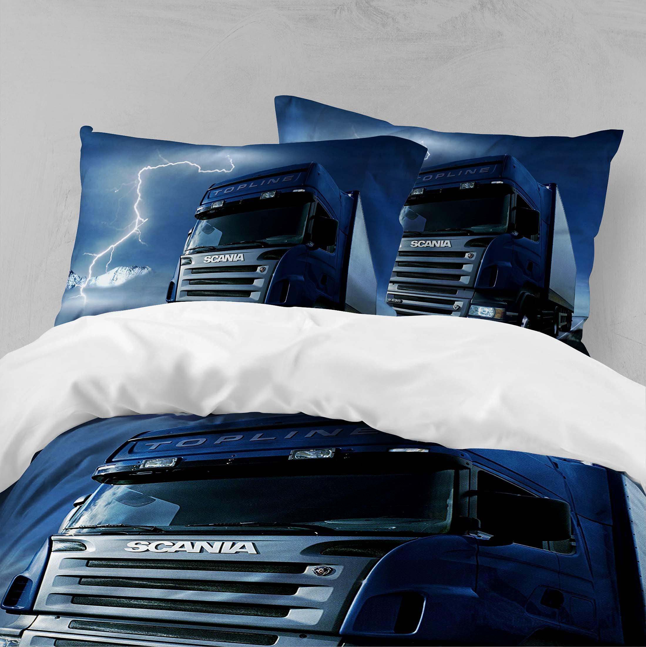 Parure de lit 2 pièces avec Housse de Couette et taie d'oreiller,Camion Bleu,140 x 200 cm / 65 x 65 cm x 1,Multi 10