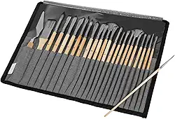 Conjunto de pincéis de tinta, 25 peças profissionais, conjunto de pincéis de pintura a óleo com raspador e bolsa de pano, fonte de pintura versátil para acrílico, óleo, aquarela e guache para viagem