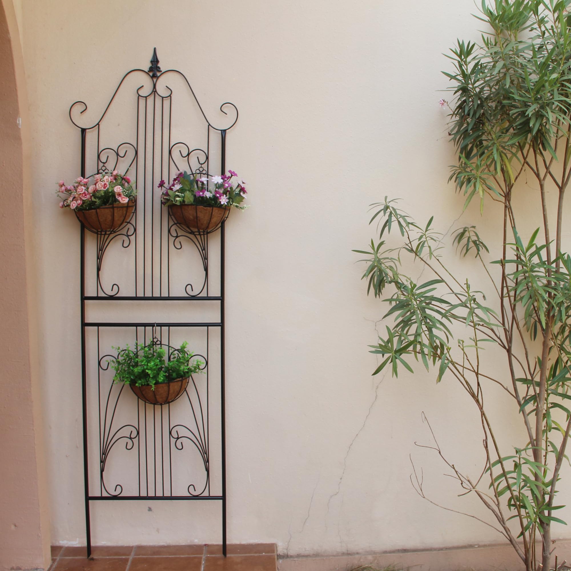1 lot de treillis pour plantes grimpantes de 210,1 cm de haut x 67,8 cm de haut, treillis de jardin en fer forgé lourd à volutes métalliques, décoration de pelouse, terrasse pour rose