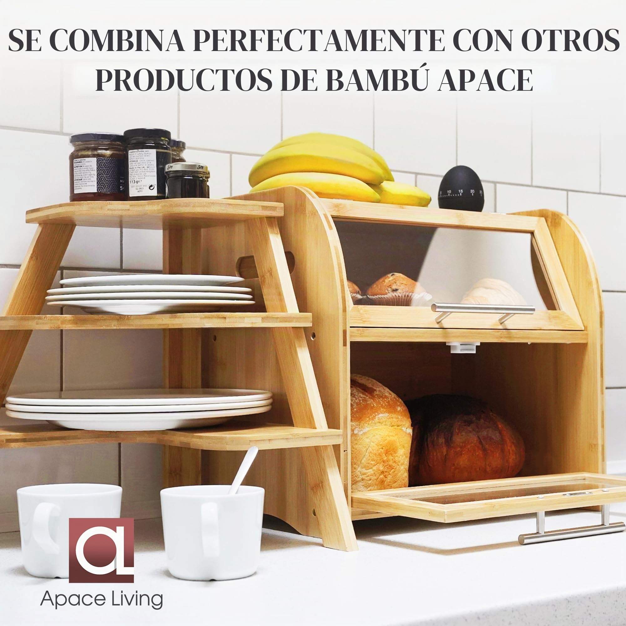 Apace Living Arise Panera de Para Encimera de Cocina, Extra Grande de 2 Estantes Con Ventanas Transparentes Y Rejillas de Ventilación - Conserva Pan, Panecillos, Bollería 40 x 26 x 37, Fácil Montaje