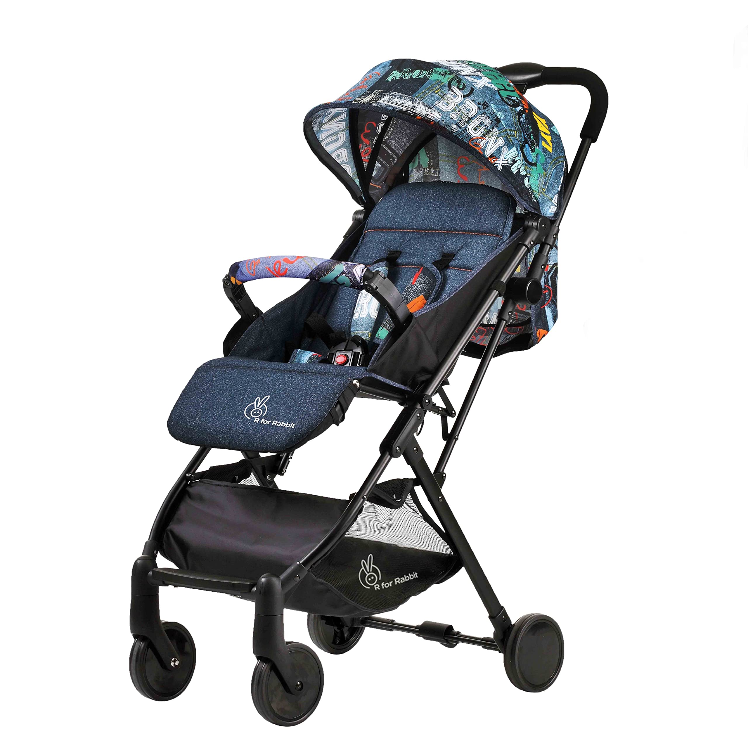 R for RabbitPocket Stroller Lite Stroller for Kids | Portable Travel Friendly Pre Installed Baby Trolley Pram for Newborn Boys & Girls of Age 0-3 Years (Grey)