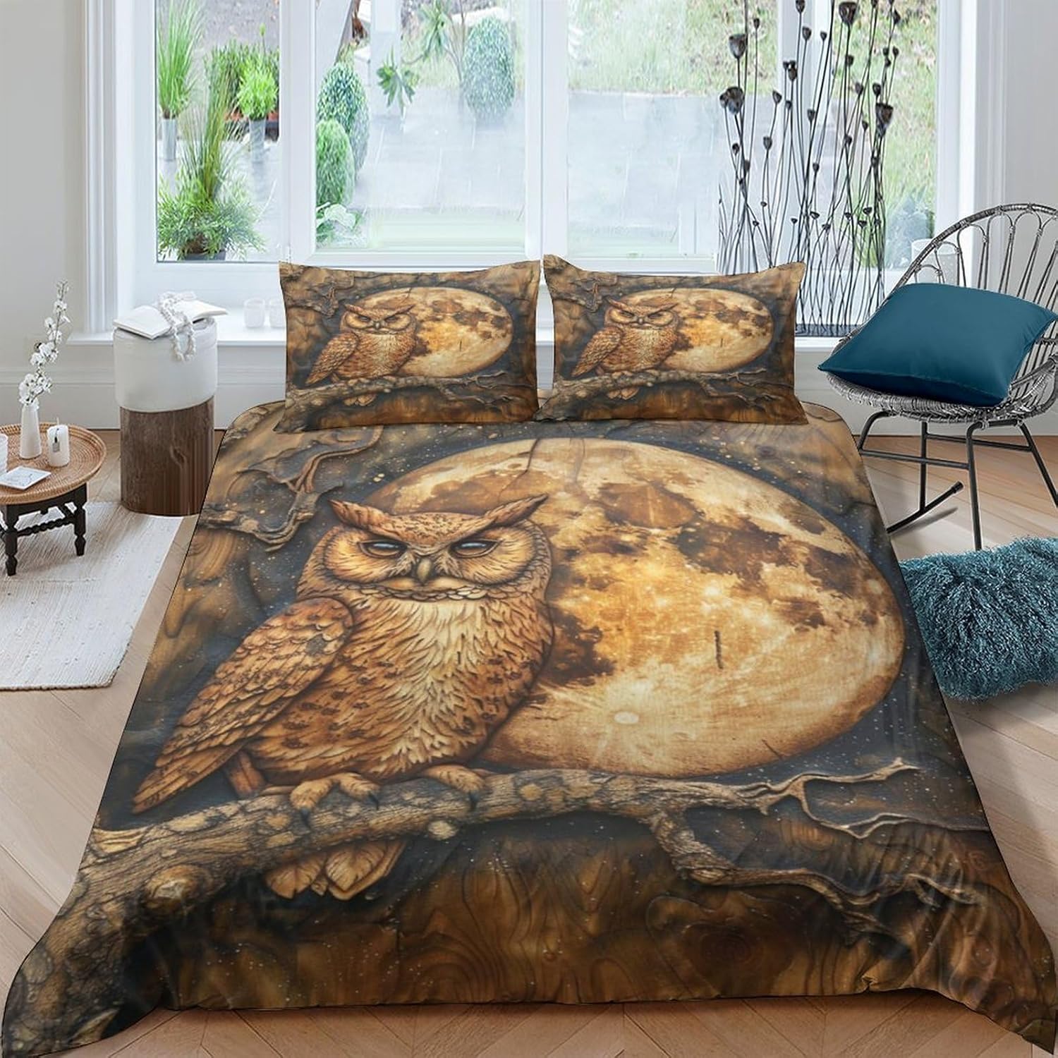 Housse de couette chouette avec fermeture éclair invisible et tissu microfibre doux