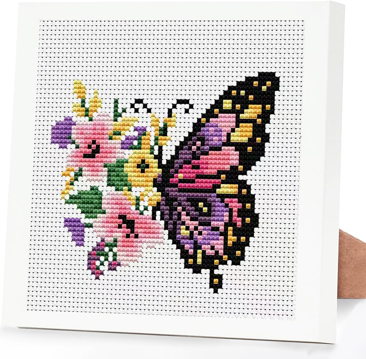 Butterfly Flower Stamped Cross Stitch Kits for Adults Beginners with Frame
