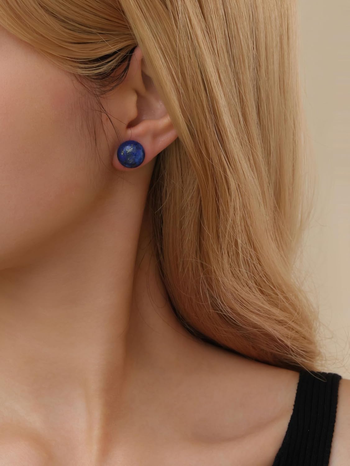 Gemstone Studs - Real Jade Jewelry for Women - Sage Light Green Stone Earrings - Hypoallergenic - Ball Earring Post 6mm, 8mm - Lapis Lazuli - Tiger Eye - Flat Back Large 12mm Earring - Handmade - Gifts for Anniversary - Graduation - Back to School - Teacher Appreciation - Mens Birthstone Birthday Gift - Image 3