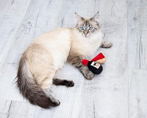 Miniatura 8 de Pearhead Juego de 2 juguetes para gatos de peluche con queso y vino para mascotas
