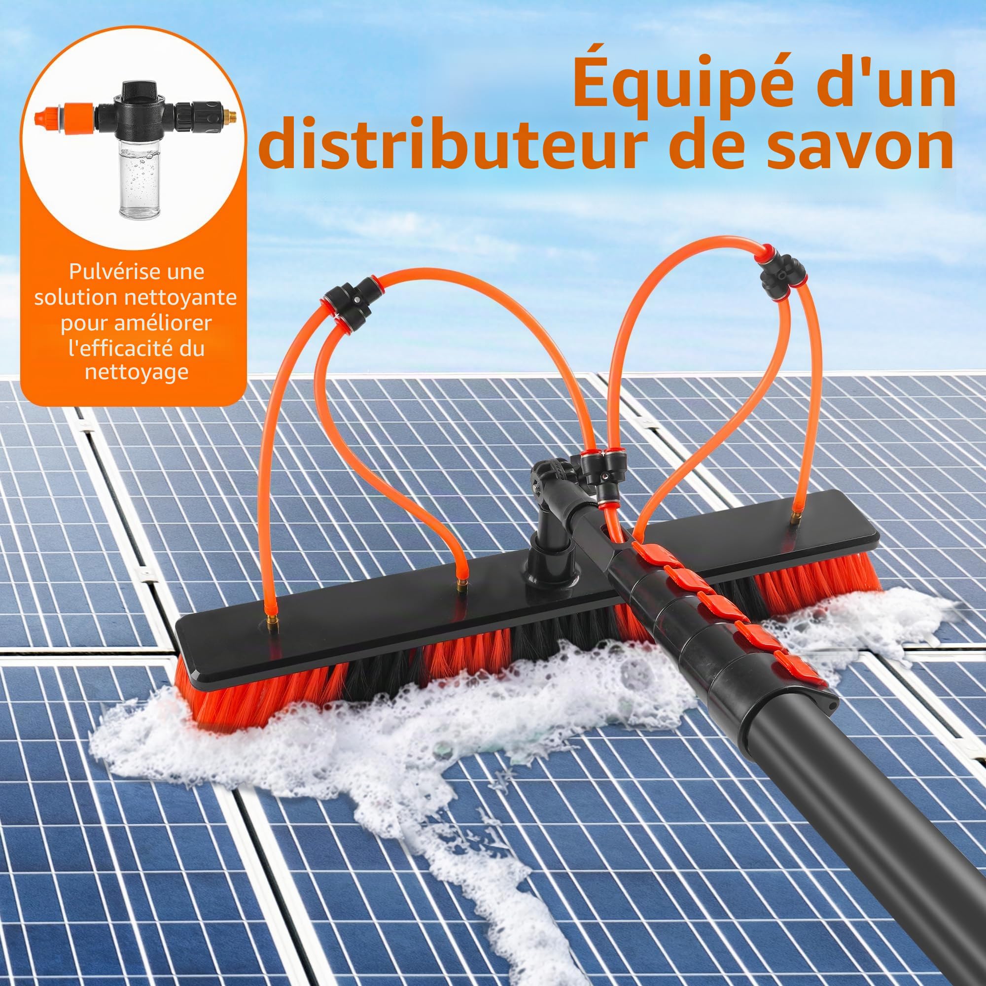 XDOVET Brosse de Lavage télescopique à 4 Trous - 7,2 m - Brosse de Lavage avec Manche télescopique - Barres télescopiques Extensibles - Kit de Nettoyage PV pour Le Nettoyage des fenêtres 1pcs