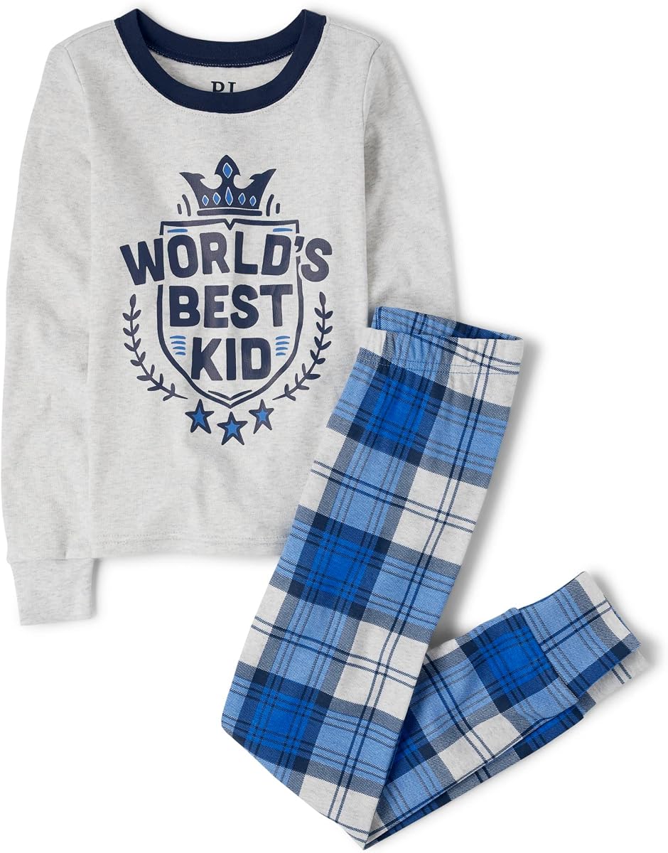 Camiseta y pantalones de manga larga 100% algodón para niños,Conjunto de pijama de 2 piezas