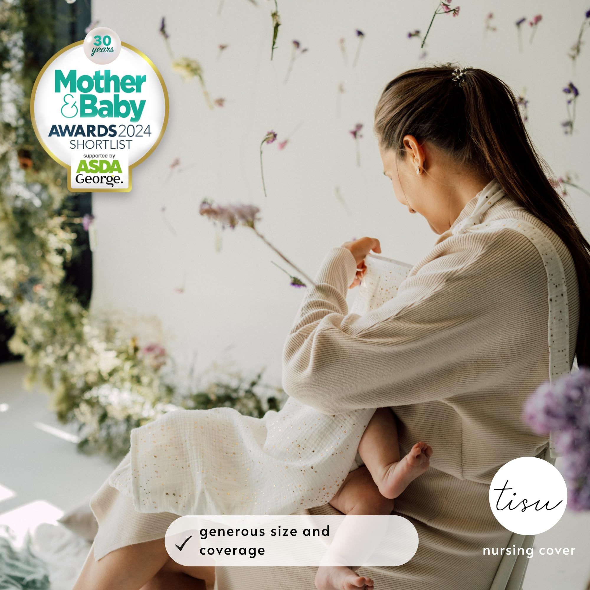 Housse d'allaitement bébé en mousseline de coton bio TISU – multi-usage siège voiture tablier châle blanc
