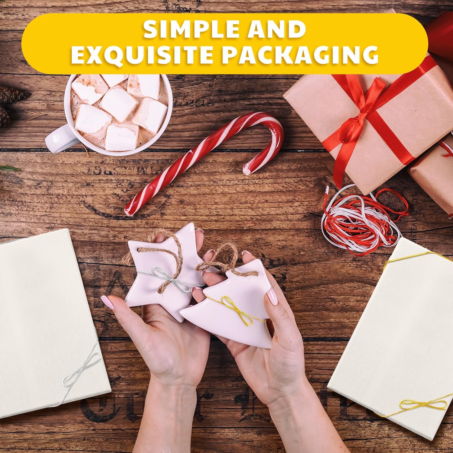 Jutom 100 Pcs Stretch Loops 16" Metallic Elastic Cord, Pre Tied Ornament Strings, Elastic Ribbon for Tags, String Bows for Christmas Decoration Gifts Wrapping Boxes (Gold,Silver) - Image 5