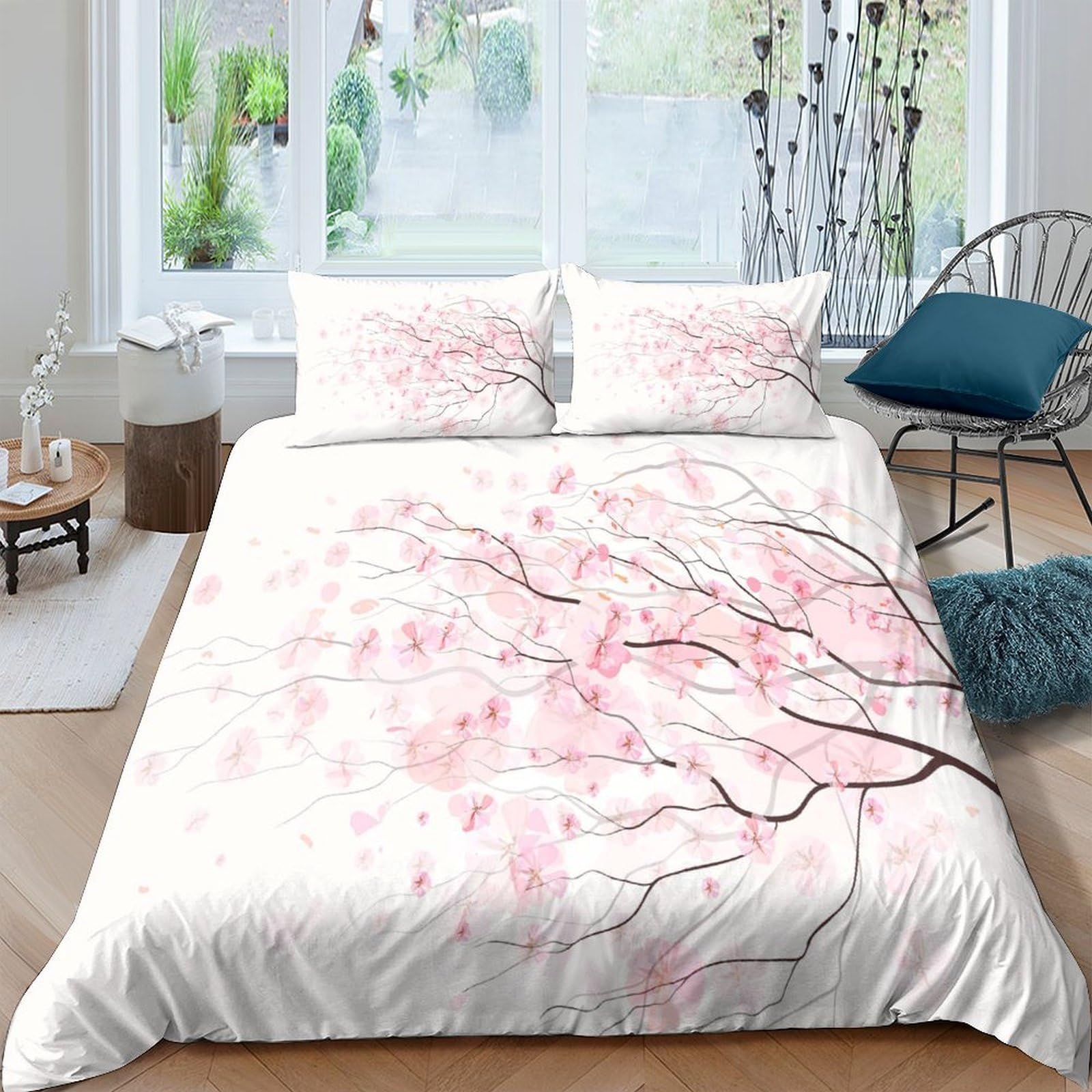 Ctjqhvkz Style-3 3D Printed Sakura Blossom Fitted Sheet Microfiber Soft Touch Plum Branch Mattress Cover For Bedroom Dorm Décor Single（135X200cm）