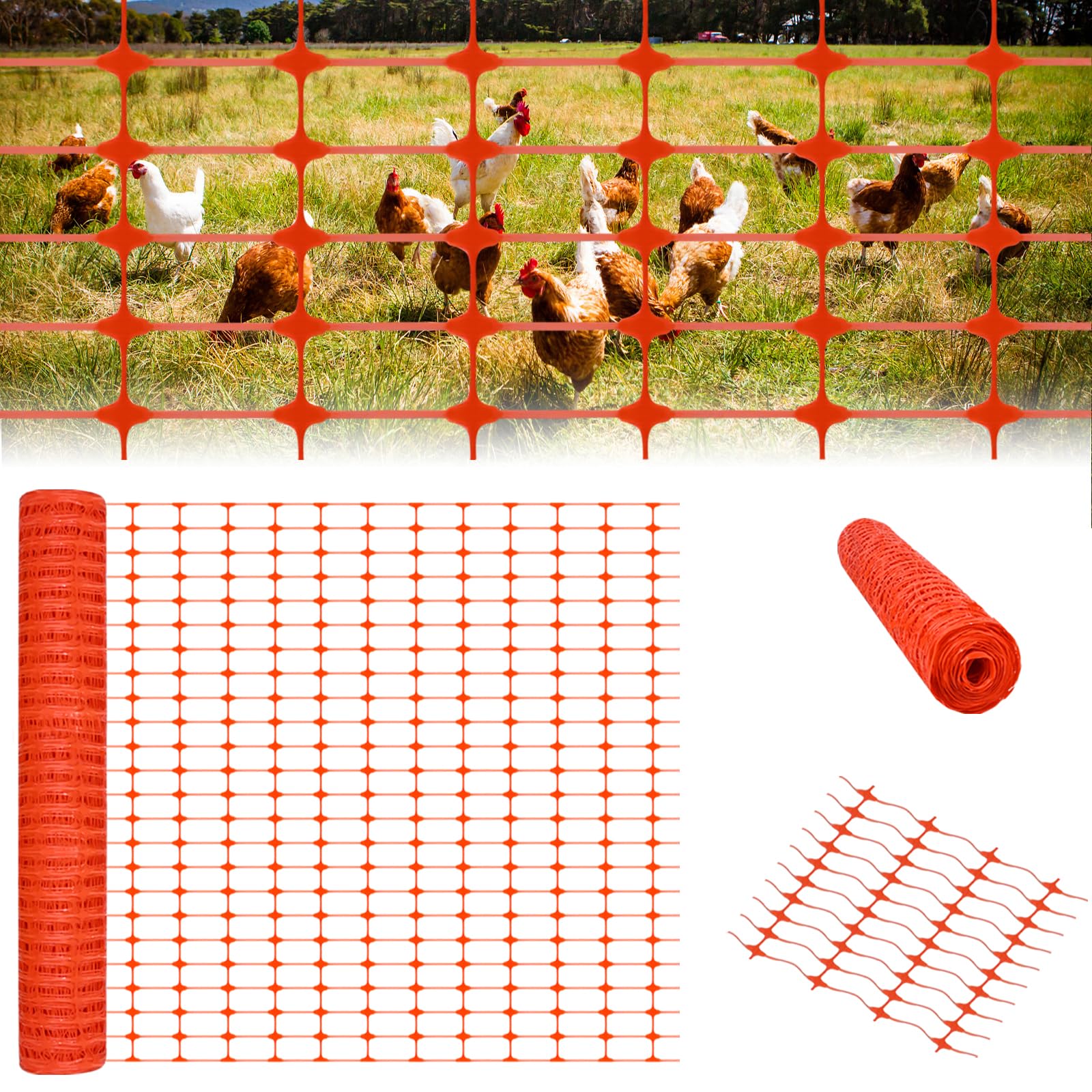ACXIN Valla de seguridad 1 x 80 m, malla de 75 x 35 mm (largo x alto), red de aves, valla de advertencia para jardín, construcción, granja, sin flejes, naranja, 1 rollo