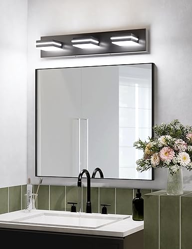 Miniatura 2 de VOLISUN Moderna lámpara de tocador de baño (3 luces, 24 pulgadas), accesorios de iluminación LED de baño negro mate sobre el espejo, cabezal