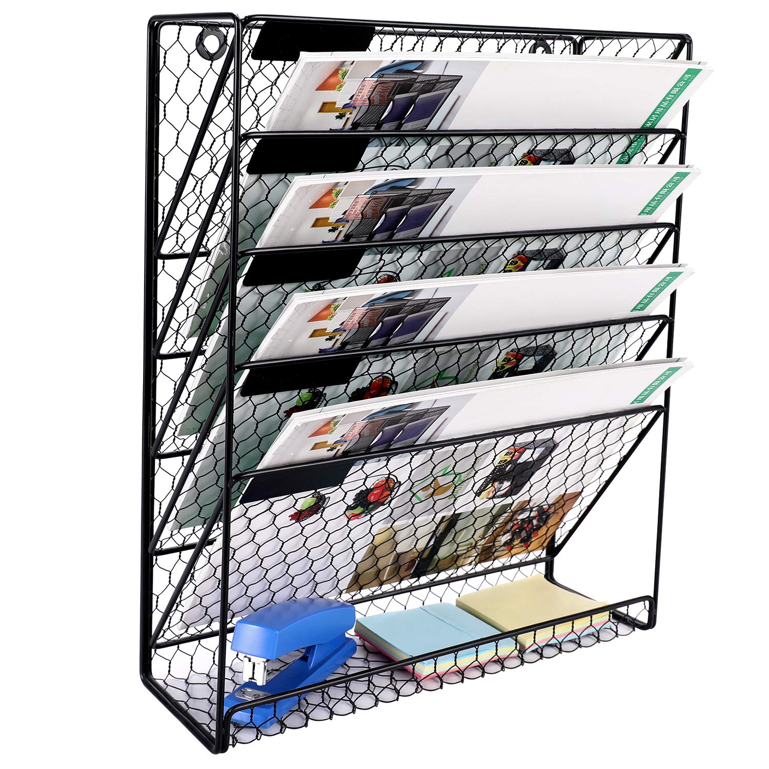 superbpagHanging File Organizer, 5 Tier Wall File Holder Office Paper Tray Storage Rack for Office Home School, Black