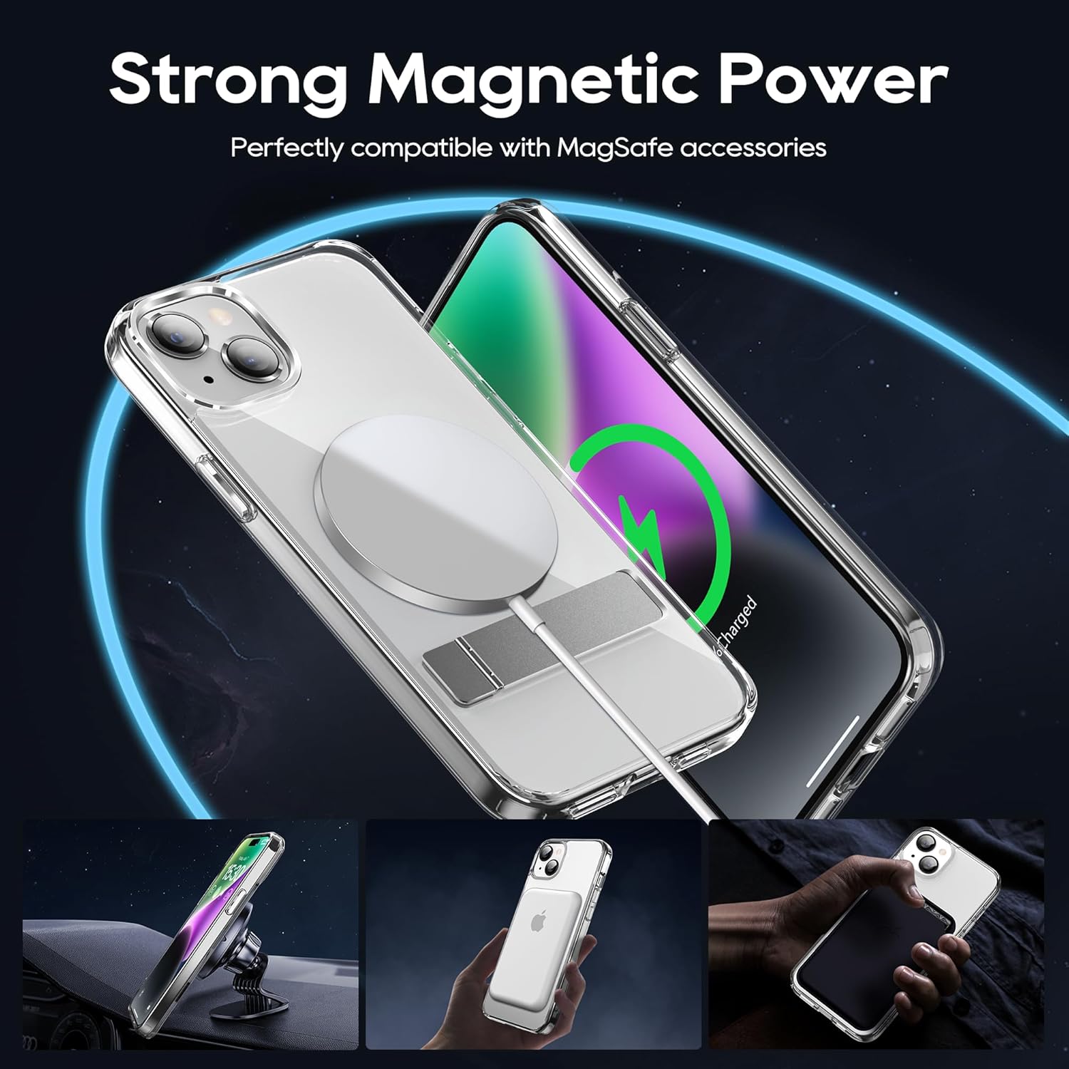 Magnetic Case for iPhone 15 Plus Case with Stand, Slim Kickstand with Screen Protector Compatible with Magsafe Shockproof Crystal Clear Cases Phone Case Cover 6.7-Inch (2023), Clear - Image 5