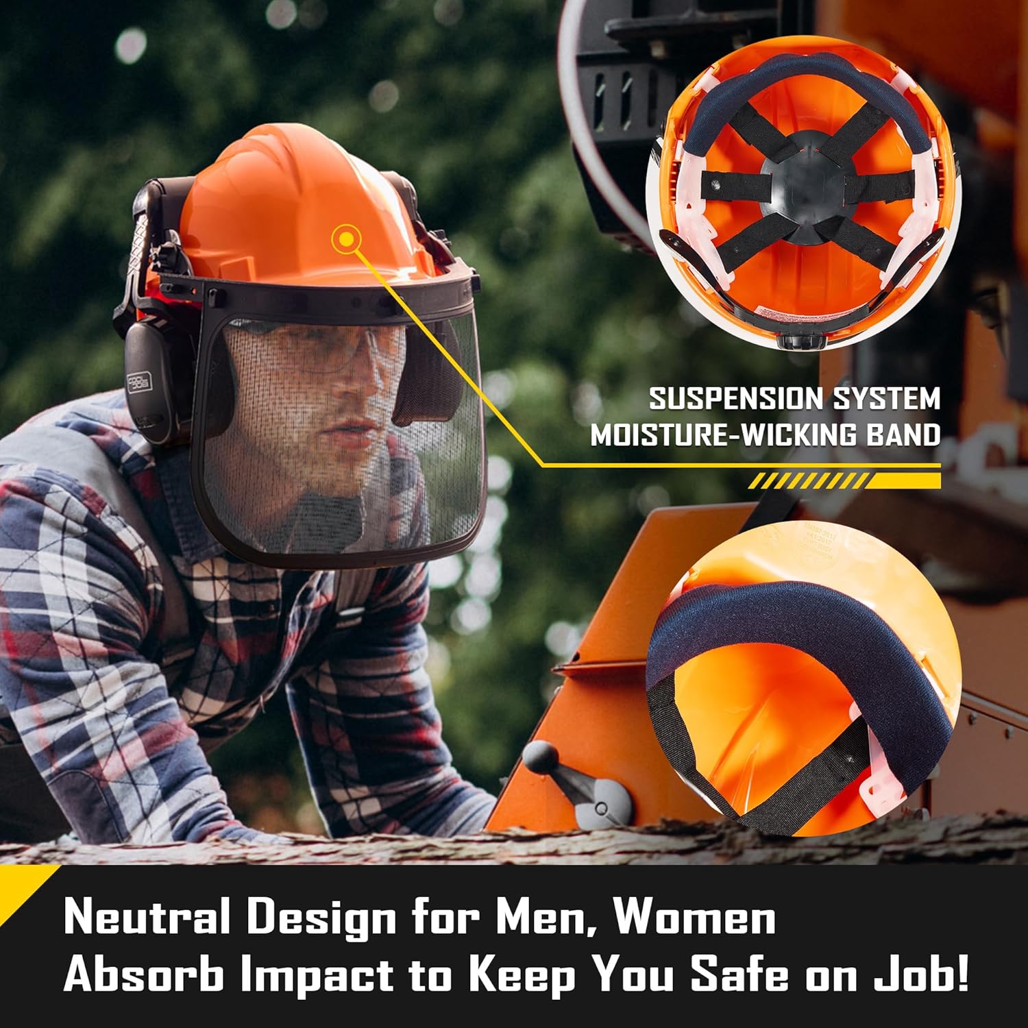 COOLJOB Safety Chainsaw Helmet with Metal Mesh Face Shield, Adjustable Ear Muffs for Protection, 3 in 1 Hard Hat for Forestry