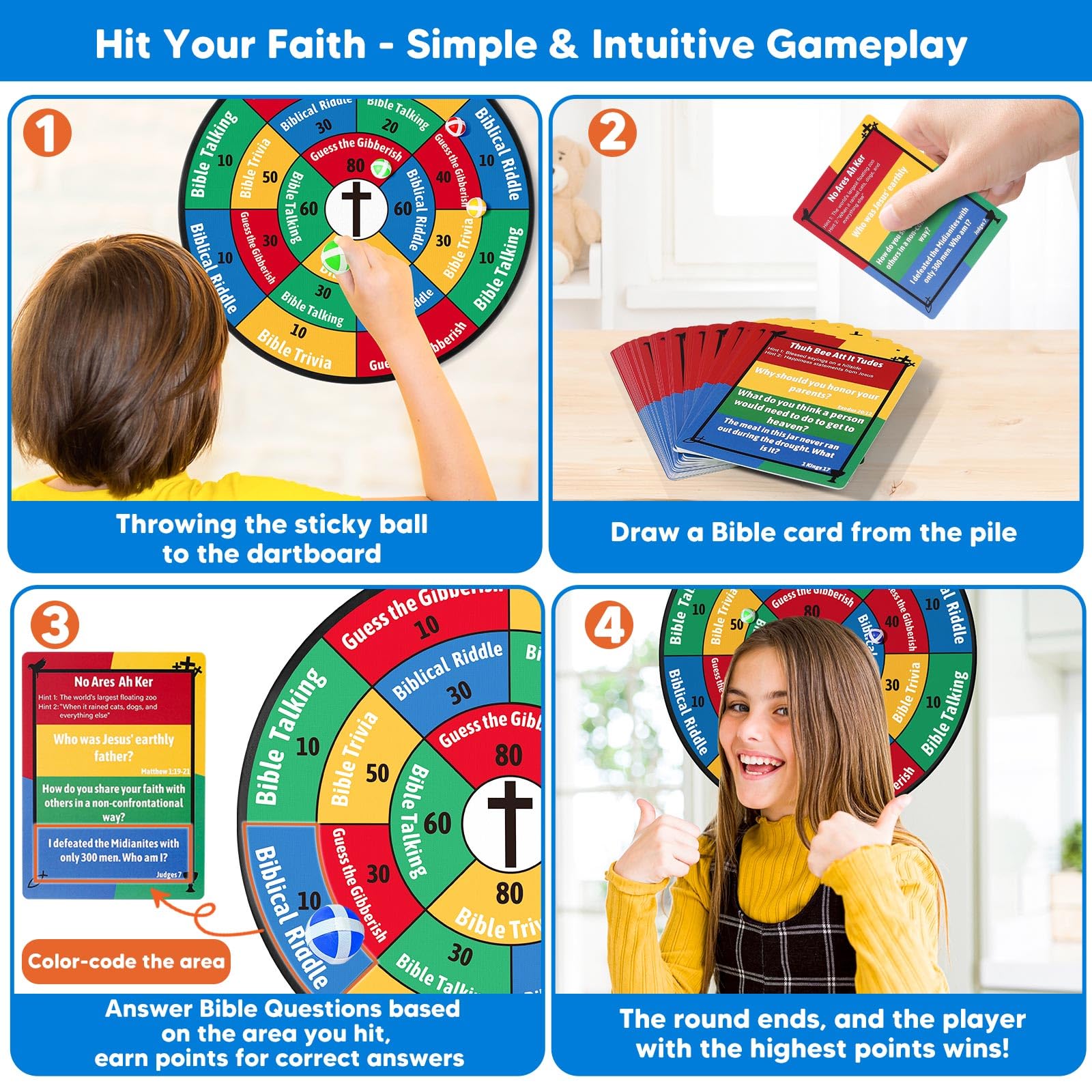 Garybank Bible Dartboard Game for Kids Adult Family 66 Trivia Cards W/ 260+ Questions - Image 3