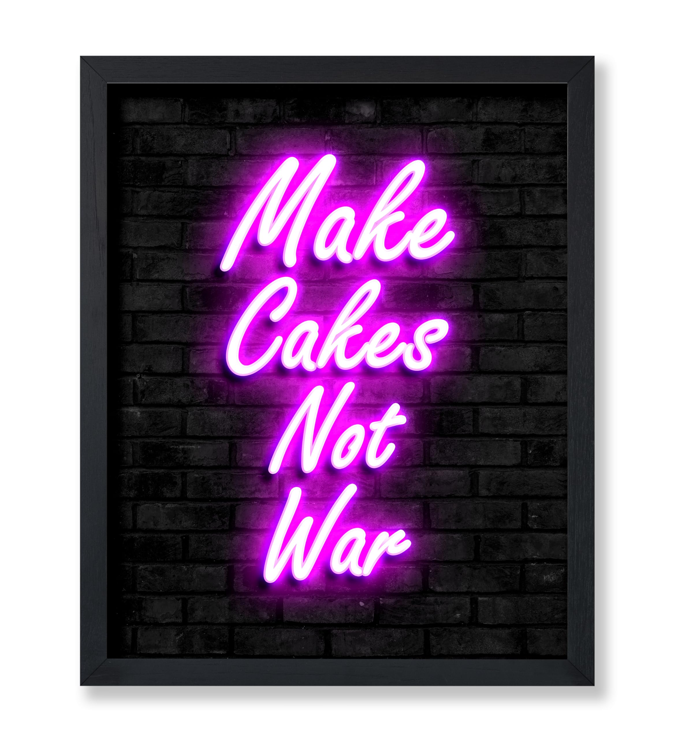Poster Master Make Cakes Not War Poster - Baking Print - Neon Art - Trendy Art - Motivational Art - Gift for Men, Women & Baker - Chic Decor for Kitchen, Bakery or Restaurant - 8x10 UNFRAMED Wall Art