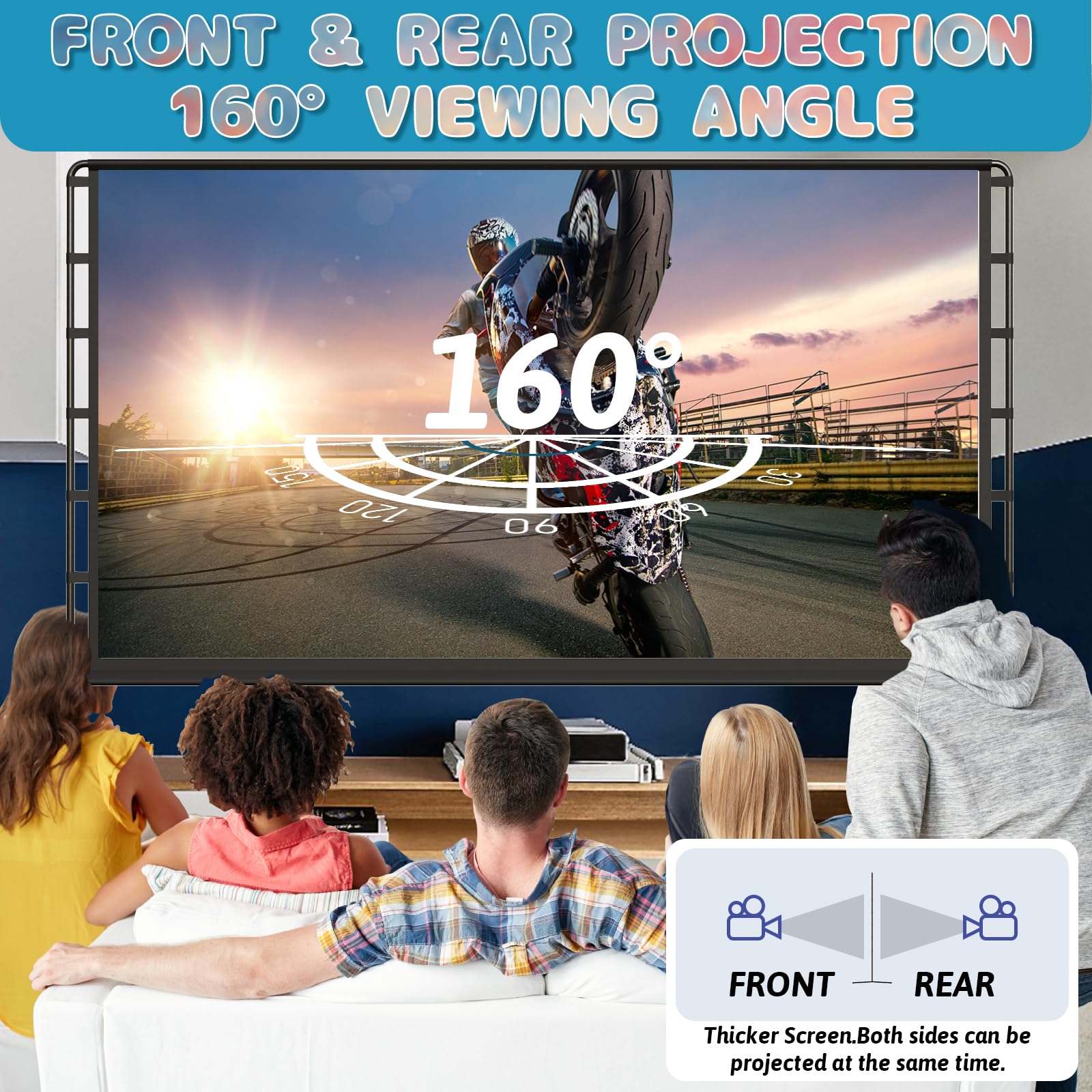 Telo Proiettore con supporto, Schermo Proiettore da esterno pieghevole da 180 pollici 16:9 HD 4K, Telo Proiettore da esterno con borsa per il trasporto per Home Theater o Ufficio