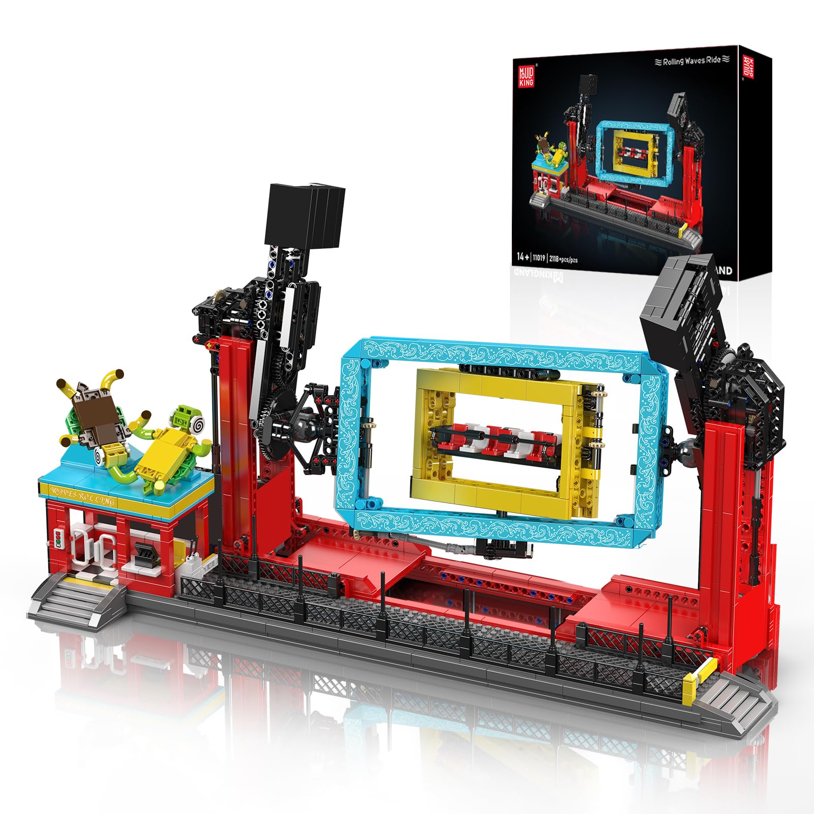 Mould King 11019 Amusement Park Series Building Blocks Model, 2118 Pieces Rolling Waves Ride Block Toy Set as Gifts/Collectibles, Remote Control Models Kit with Swing Function, suitable for ages 14+