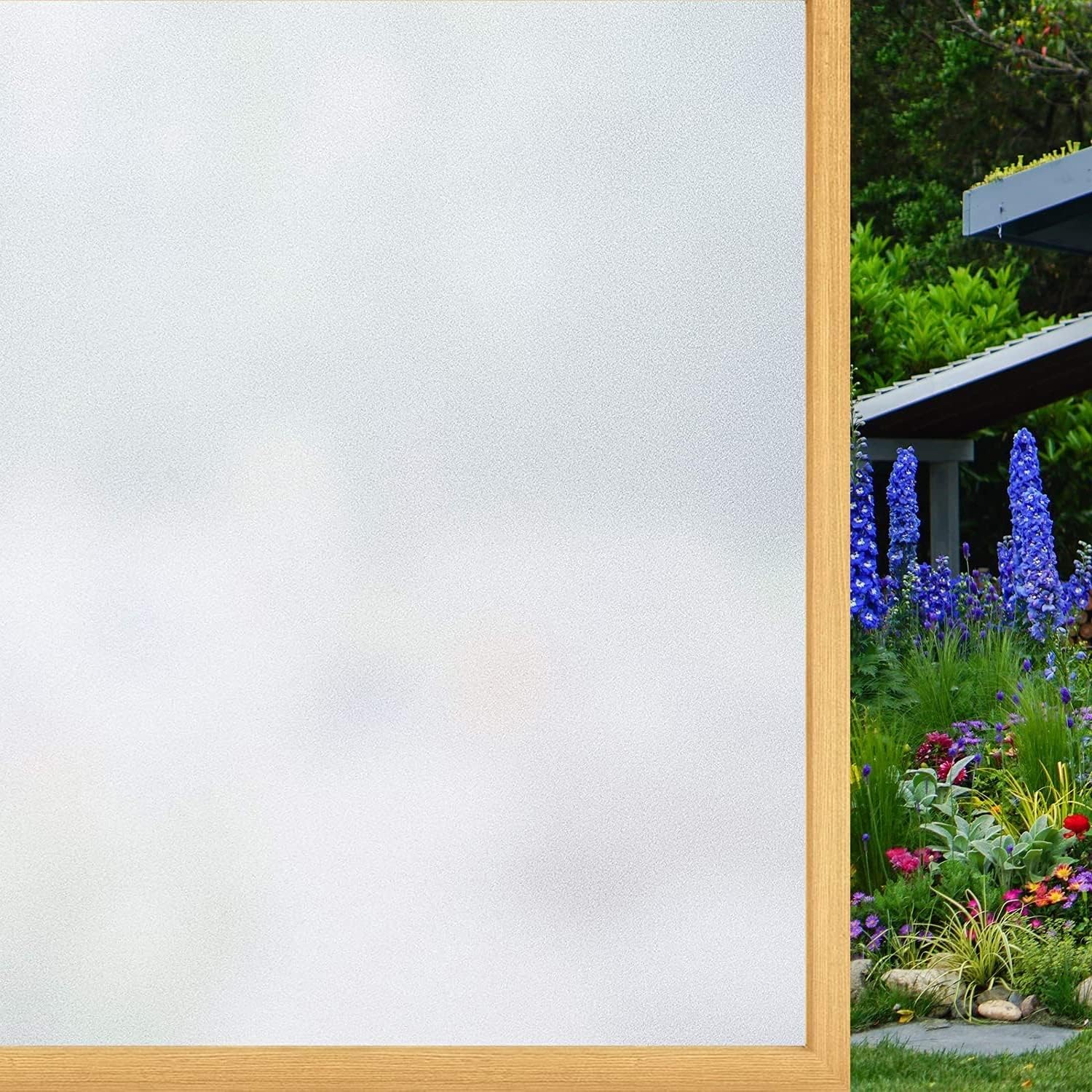 WochiTV Privacy Window Glass Film No Glue, Opaque Frosted Window Tint for Home, UV Blocking Heat Control Static Cling Non Adhesive for Bathroom Office Living Room （35.4 Inch x 13.1 Feet）