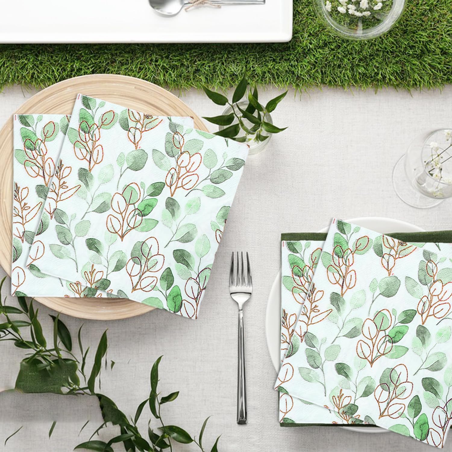 100 Stück Eukalyptus Servietten – Grün, 33 X 33 Cm, Für Hochzeit & Party