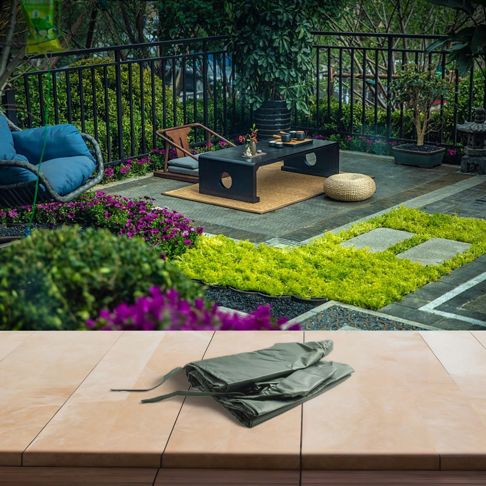 Cubierta de toldo al aire libre con cordones de amarre Protección impermeable para toldos (verde, 4 m)