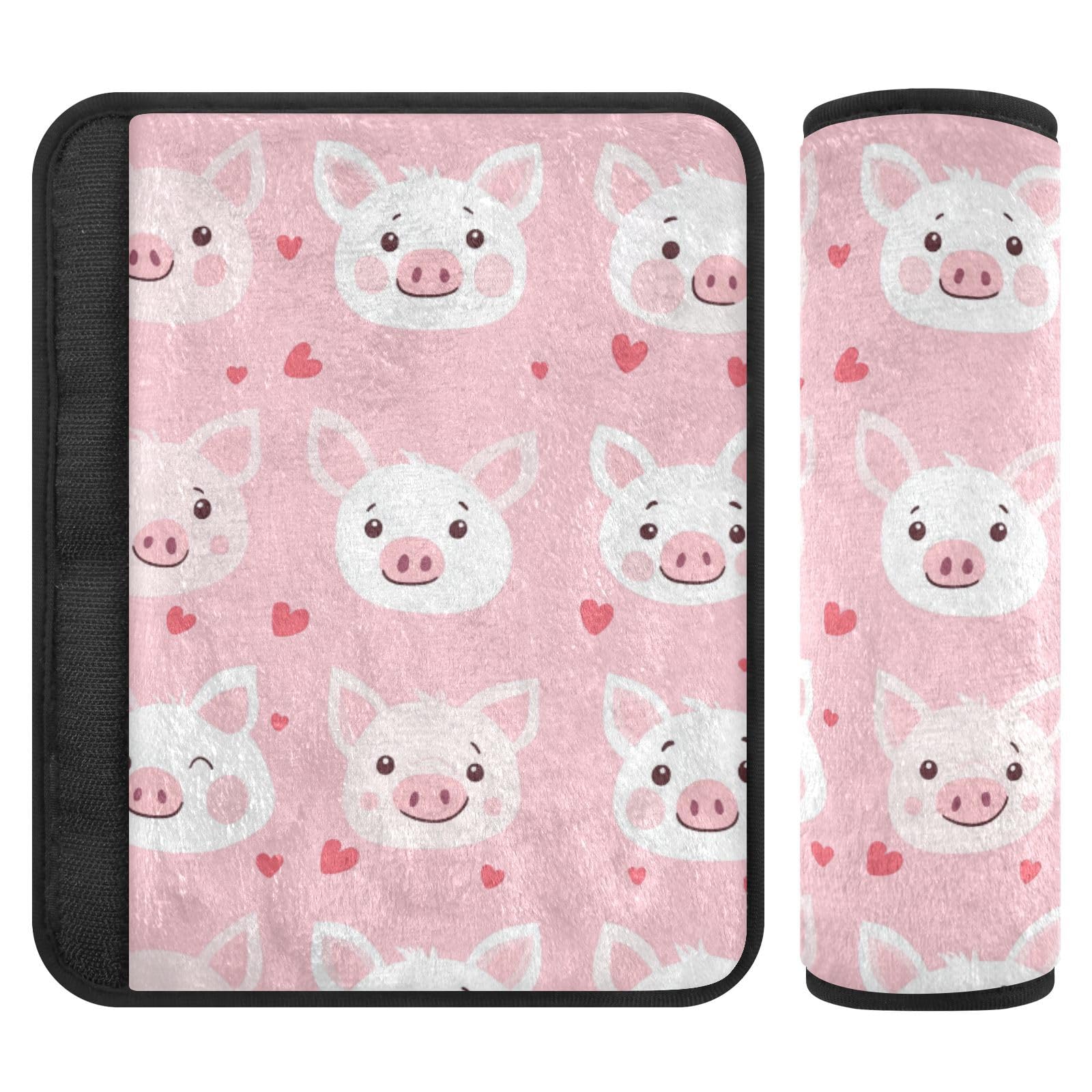 Seat Belt Covers 2 Pack Pig Face Car Seat Strap Covers Super Soft Pink Hearts Car Seat Neck Cover for Boys Girls Adults Babies M