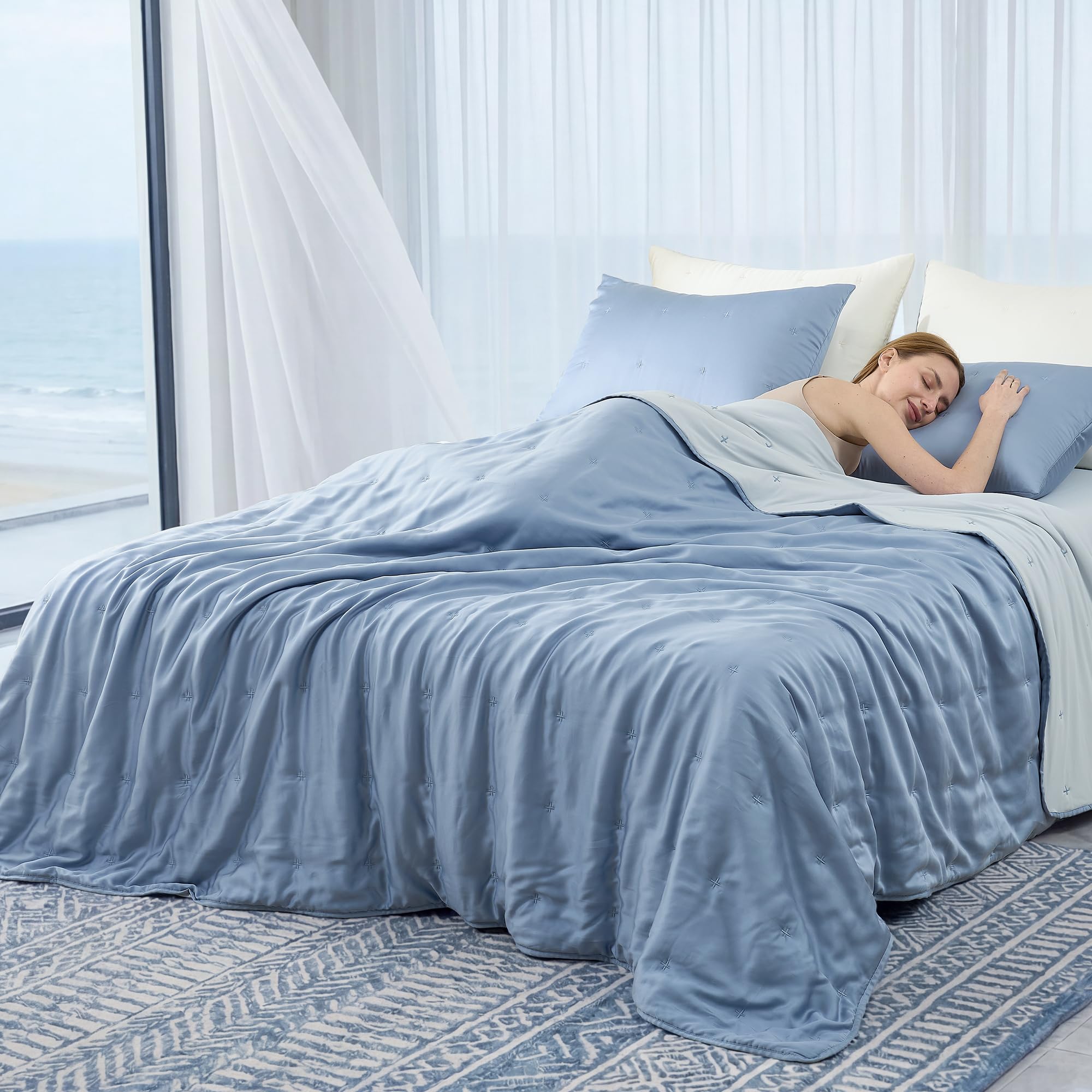 Photo 1 of Amélie Home Tencel Lyocell Cooling Comforter, Queen, Blue