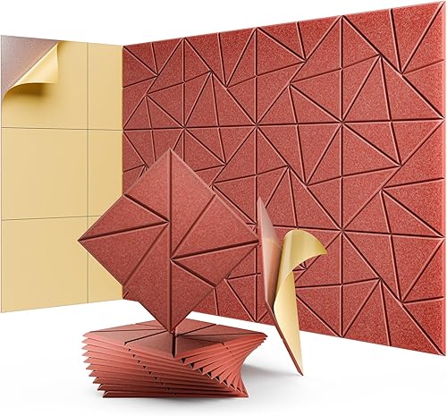 Miniatura 25 de Paquete de 12 paneles acústicos, paneles de espuma a prueba de sonido para paredes, paneles de pared autoadhesivos de alta densidad a prueba de