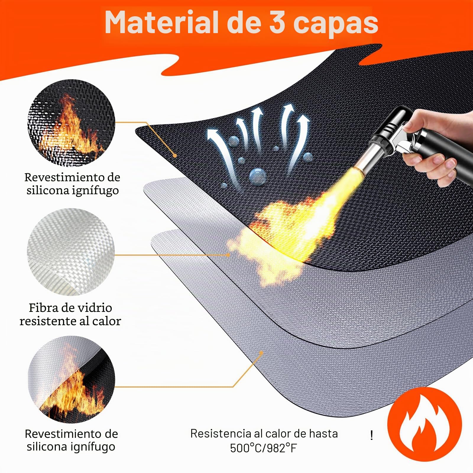 Base ignífuga | Tapete protector plegable de 100 * 150 cm | Tapete protector para el suelo | Tapetes para parrilla | Tapete para el suelo | para parrillas de barbacoa, estufas, suelos, césped