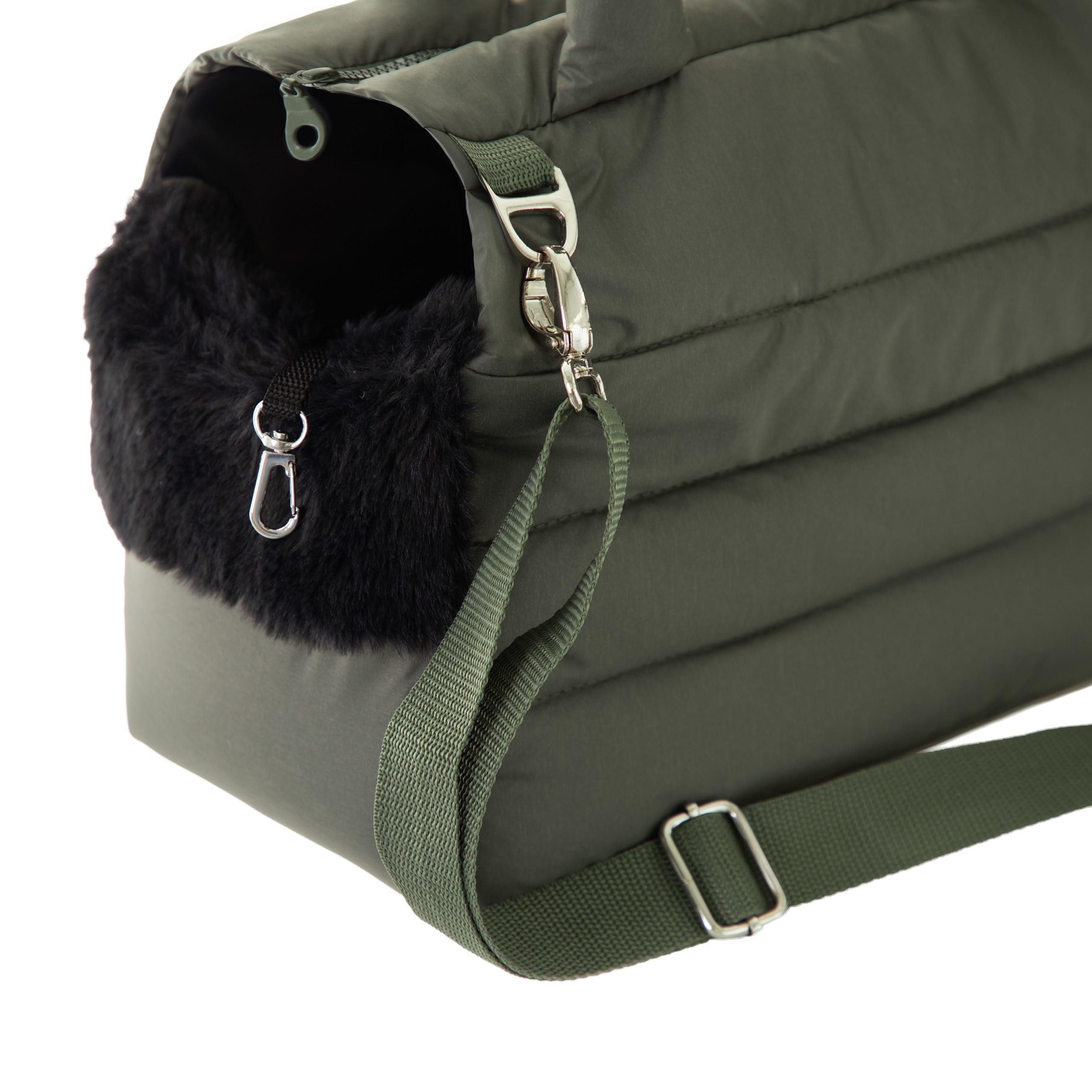 Bolsa de transporte para perros y gatos – Bolsa de viaje para perros, bolso de hombro para mascotas con banda elástica con mosquetón, hasta 8 kg, color verde oliva