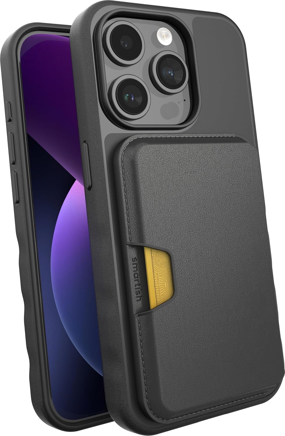 Smartish® iPhone 15 Pro Slim Case with Wallet for MagSafe iPhones - Gripmunk - Magsafe Compatible Thin Grip Cover + Detachable Magnetic Credit Card Holder - Black Tie Affair