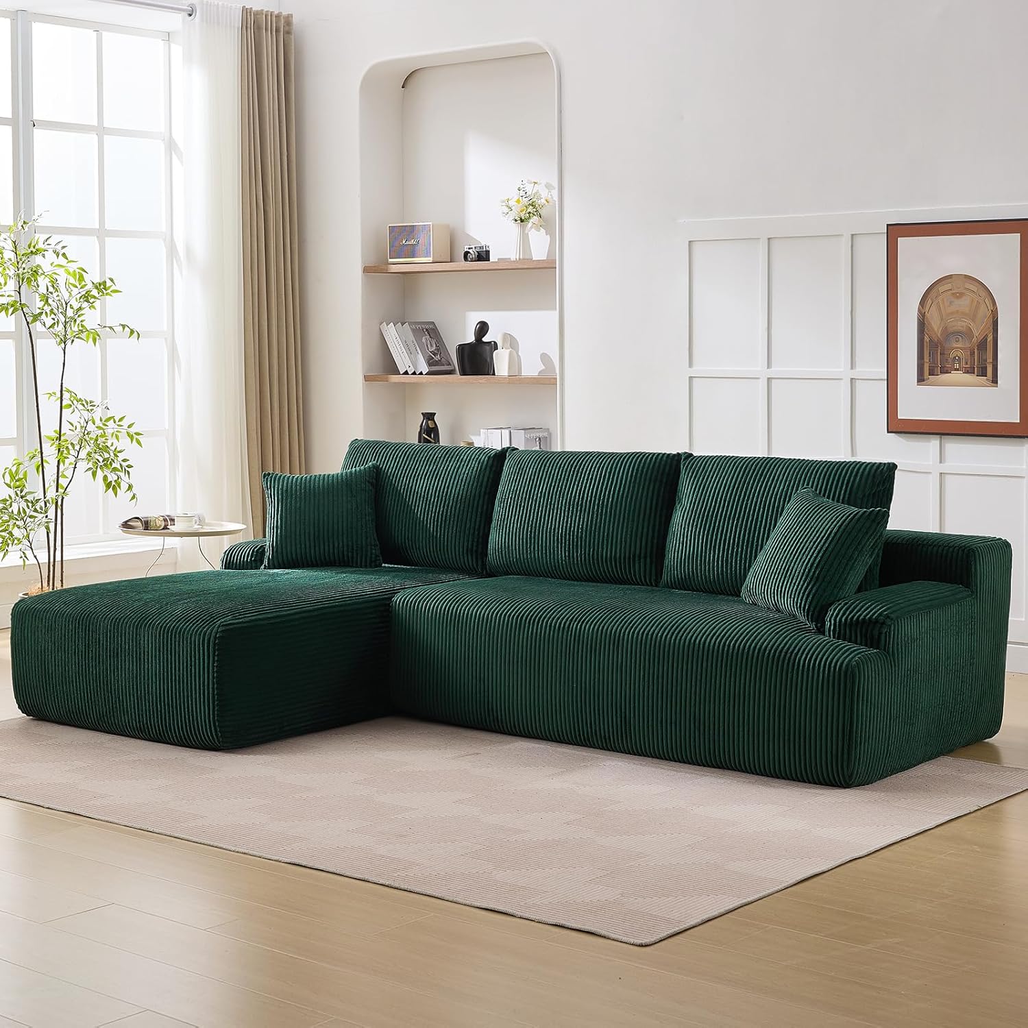 Garvee Cloud Couch Boneless l-Shape 96" Modern Sectional Comfy No Assembly Required Sleeper Modular Sofa with Corduroy Fabric Deep Seat Loveseat + Chaise Lounge Chair for Living Room