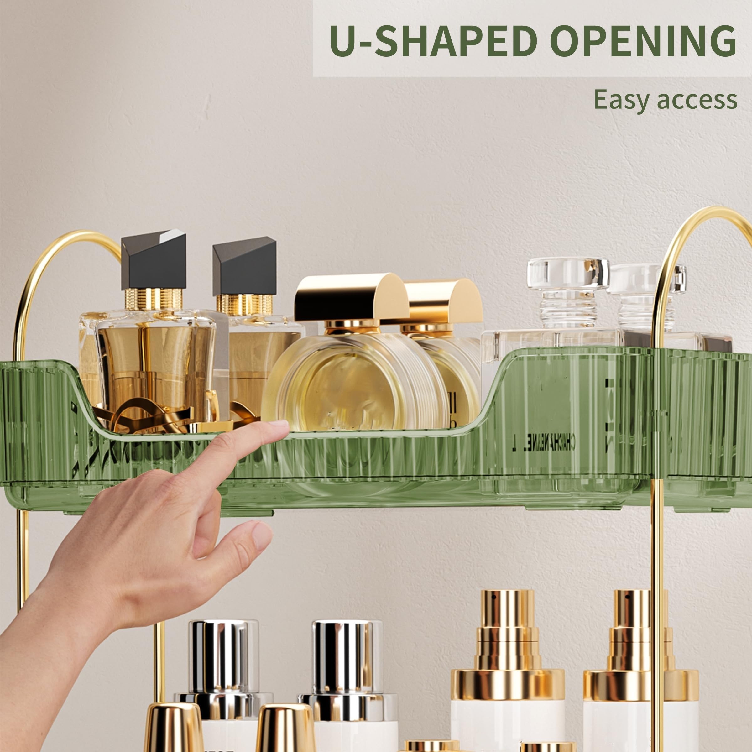 Organizzatore di Trucco, Organizzatore di Cosmetici ad Grande Capacità, Organizzatore di Profumi, Organizzatore Della Cura Della Pelle per Bagno (2 Strati, Verde)