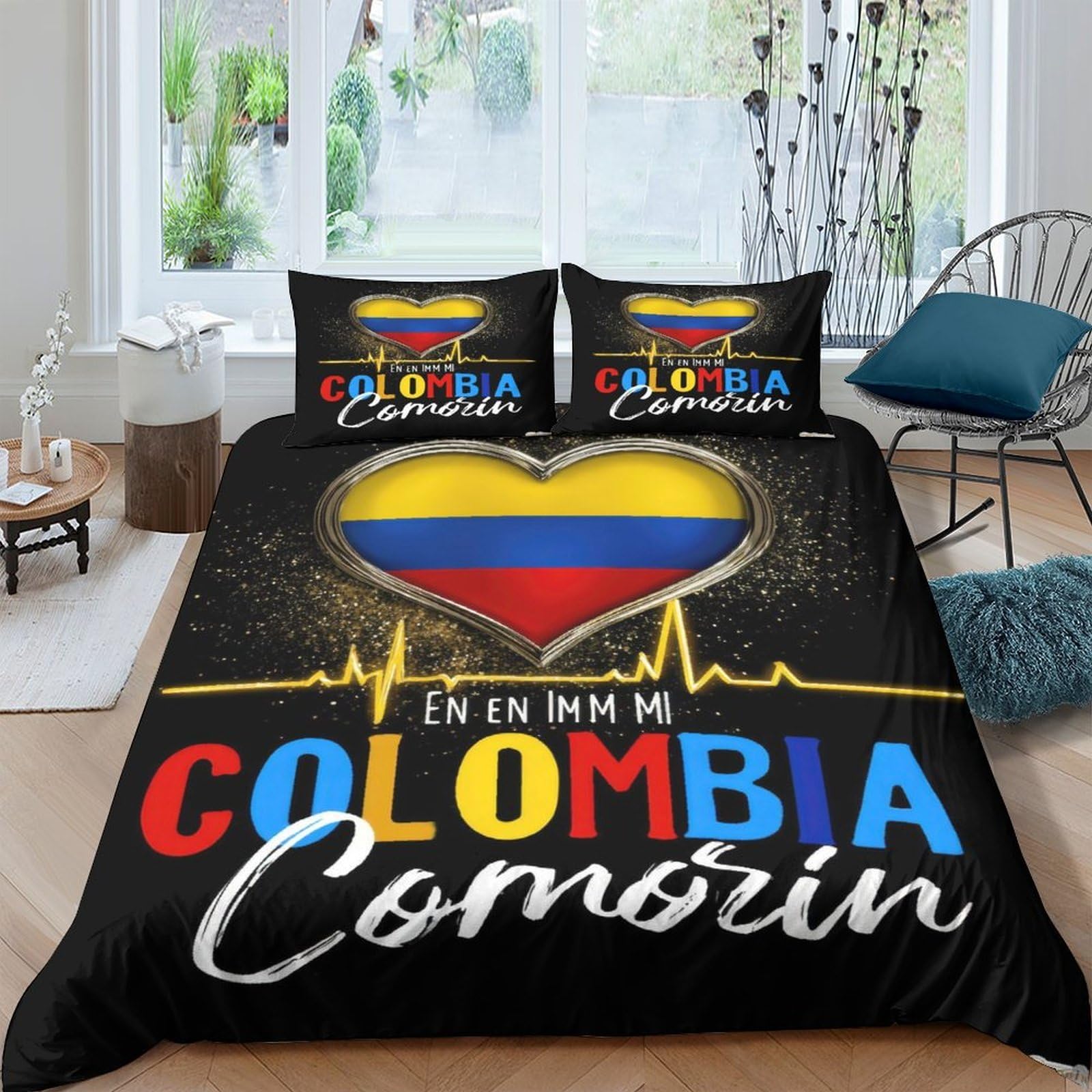 GPLZQXKJNH 3D Printed Colombia Heart Flag Duvet Cover Microfiber Soft Bedding Set with 2 Pillowcases for Bedroom Decor Single（135x200cm）