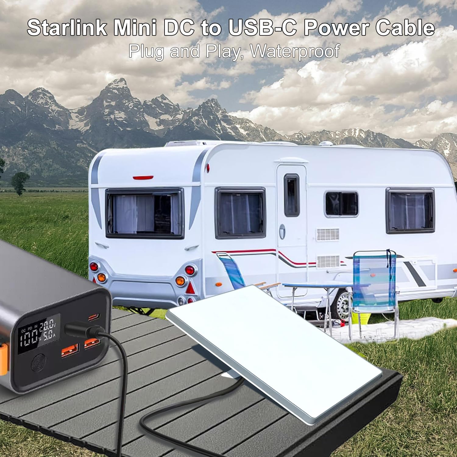 Starlink Mini kabel zasilający USB C na DC, kabel zasilający typu C na DC do Starlink Mini, wejście PD 20 V USB-C na męskie wyjście DC, wodoodporny, kompatybilny z zasilaczem protokołem 65 W PD 20 V