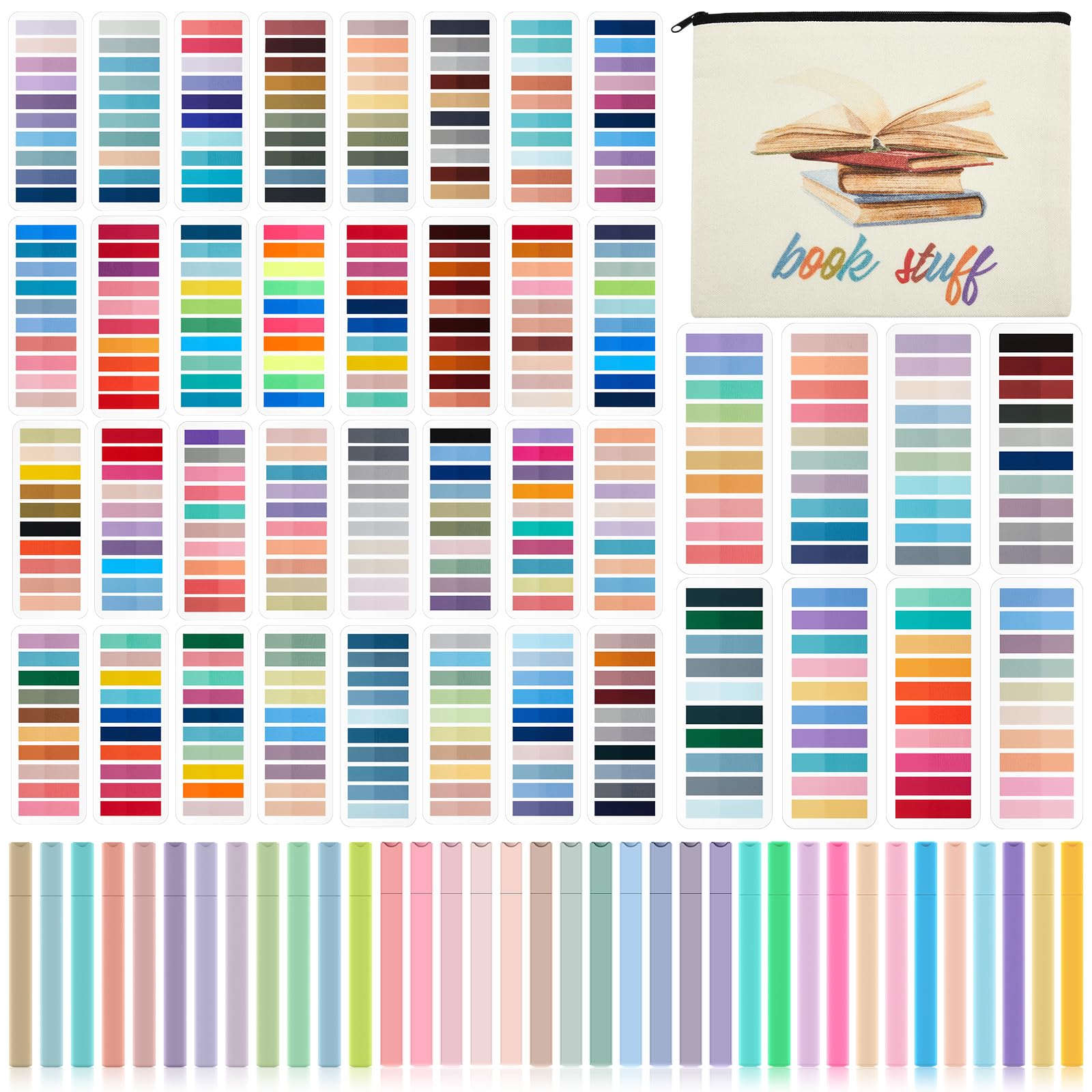 Gilprop Book Annotation Kit with 8000 Pcs Transparent Sticky Tabs Sticky Notes 36 Aesthetic Highlighters Canvas Bag for Bible Study Book Lover Gift