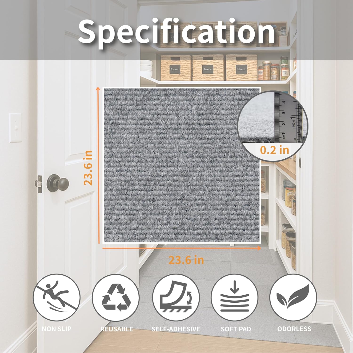 Cozy Den 23.8" x 23.8" Non Slip Rug Pads | Felt & Rubber| for Area Rugs & Tile Floors to Keep Your Rugs Safe and in Place | 10 Pcs - Nevada Gray