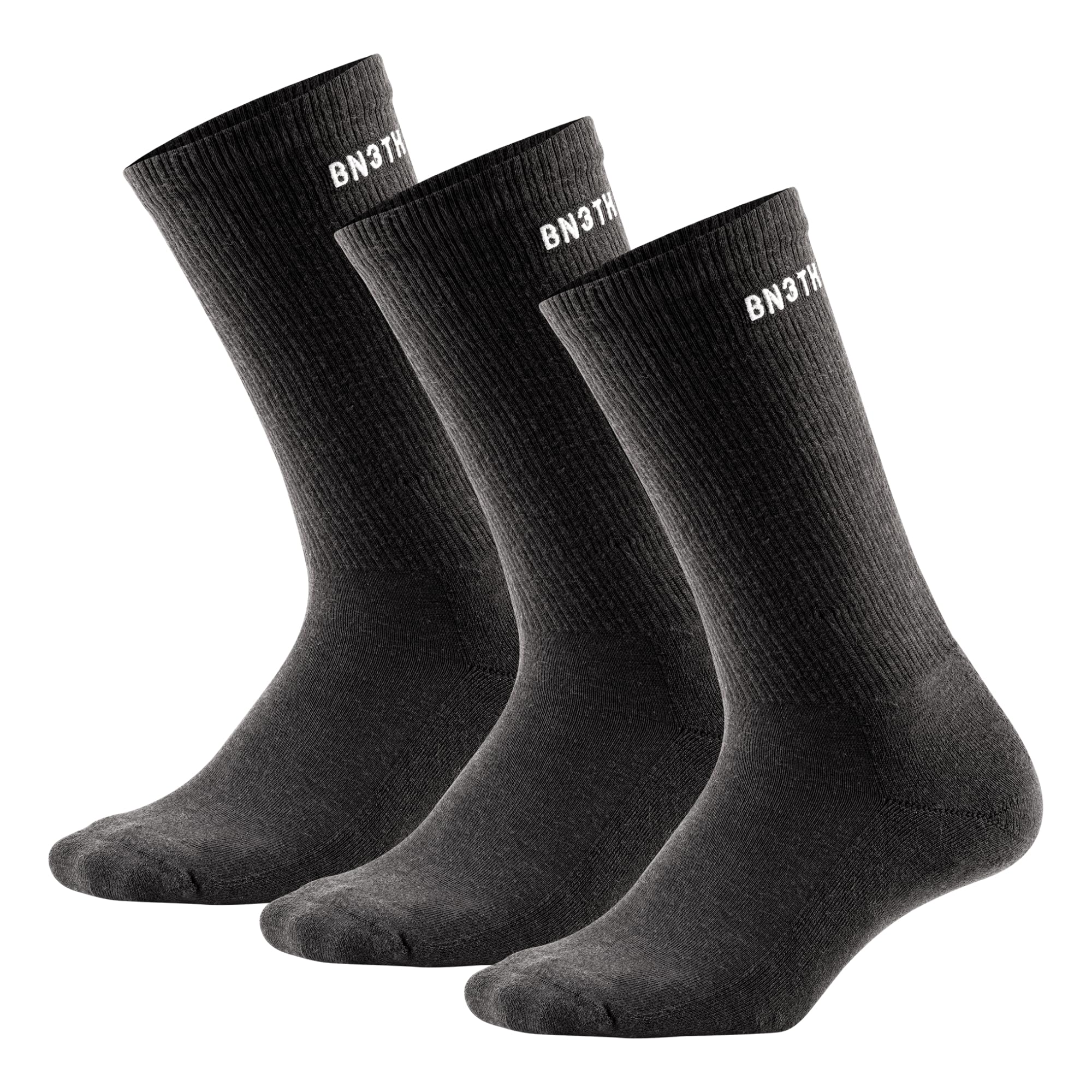 BN3TH Men's Classic Crew Sock, Nylon, TENCEL, Lyocell and Cotton, Sustainably-Made Everyday Sock, Rib Cuff Socks (3 Pack), Black, Medium